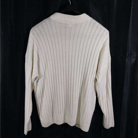 SEAN JOHN! LUXE VANILLA CREAM RIBBED KNIT OVERSIZED CREW NECK SWEATER! SZ XL - Picture 7 of 9
